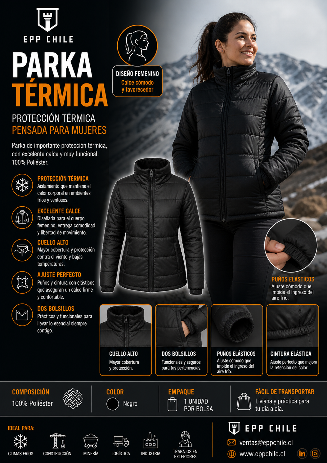 Chaqueta Liviana Negra Mujer Geolite