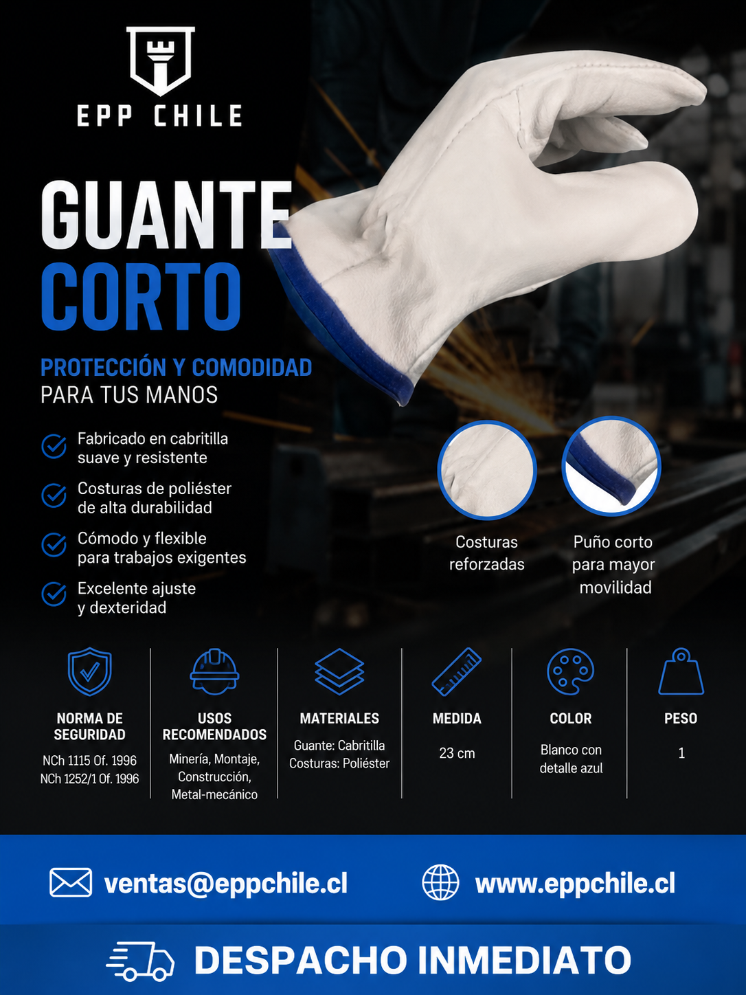 Guante Cabritilla Corto SIN Forro