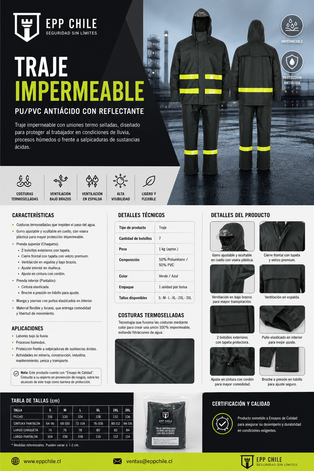 Traje Atox PU Antiácido Verde