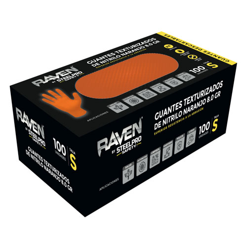 GUANTE RAVEN NITRILO TEXTURIZADO NARANJO 8.0 GR STEELPRO