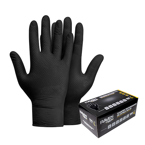 GUANTE RAVEN NITRILO TEXTURIZADO NEGRO 8.0 GR (CAJA 100 UNIDADES )