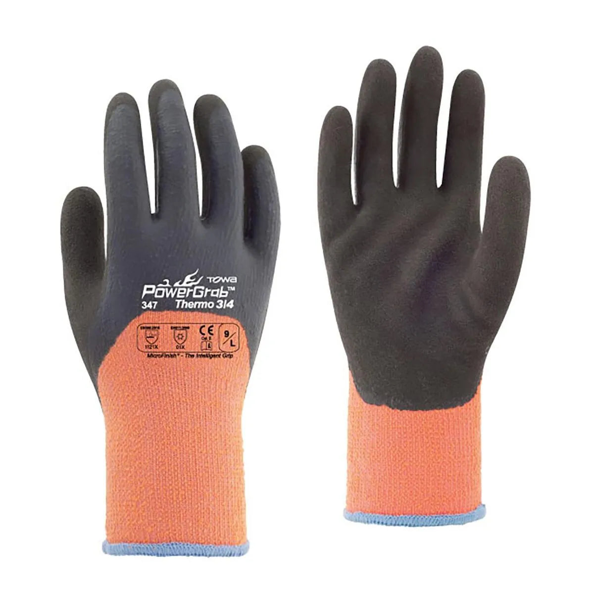 Guante Towa Polyester/Latex Powergrab Thermo 3/4 Naranjo