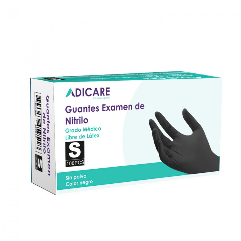 Guantes de Nitrilo Adicare Examinación sin Polvo 100 Unidades Negro