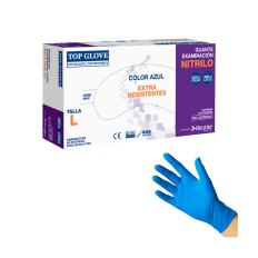 Guantes de Nitrilo Top Glove Examinación Extra Resistente Talla L Azul 100 Unidades