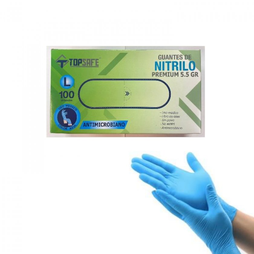 Guantes de Nitrilo TopSafe Examinación Premium Sin Polvo 100 Unidades