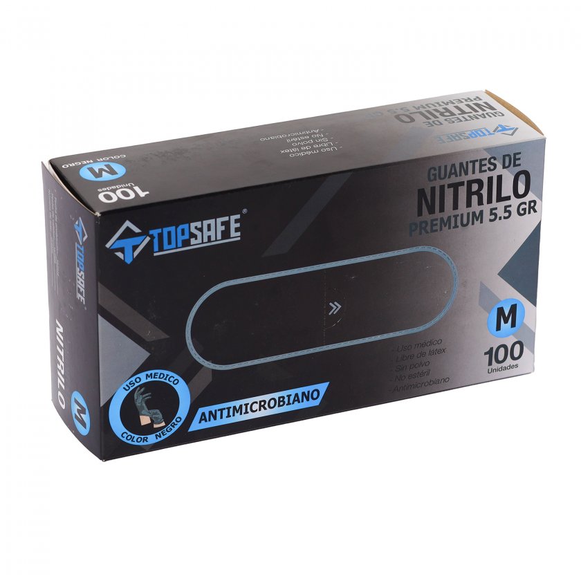 Guantes de Nitrilo TopSafe Examinación Premium Negro 100 Unidades