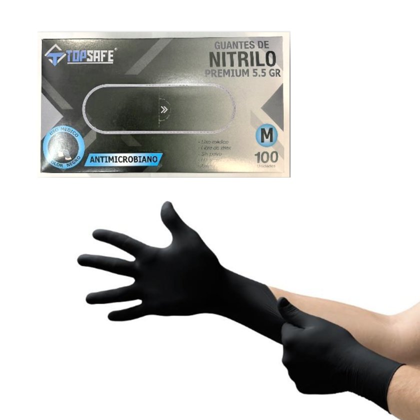 Guantes de Nitrilo TopSafe Examinación Premium Negro 100 Unidades